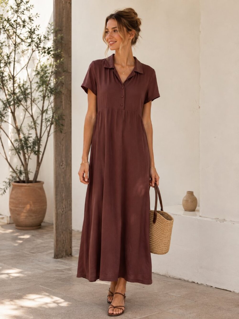 Trois Imogen Maxi Dress in Chocolate Brown One Size NWT